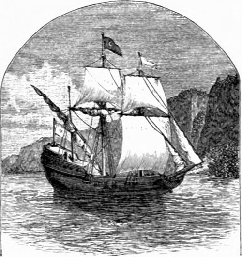 A 19th-century illustration of the Dutch East India Company ship the 'Half Moon' (Haeve Maen).